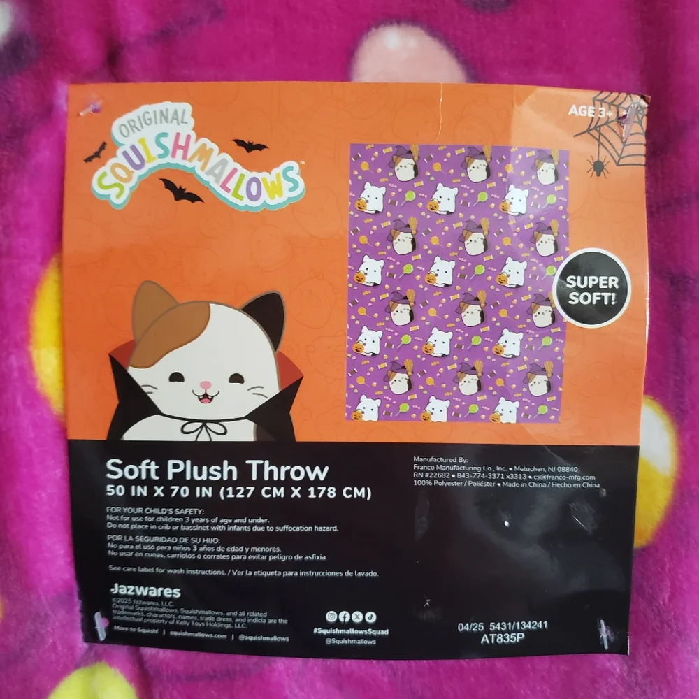 Squishmallows Cam The Cat Spooky Halloween 50x70 Soft Plush Throw Blanket NWT